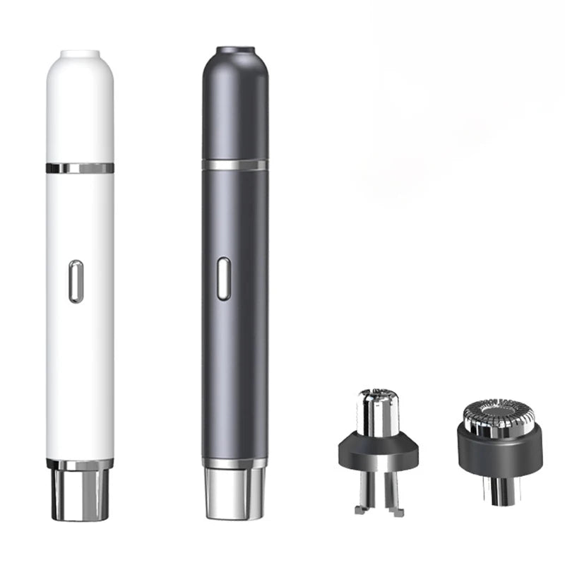 2 IN 1 Mini Electric Shaving Nose Ear Trimmer in black and white, showcasing its sleek design and compact size.