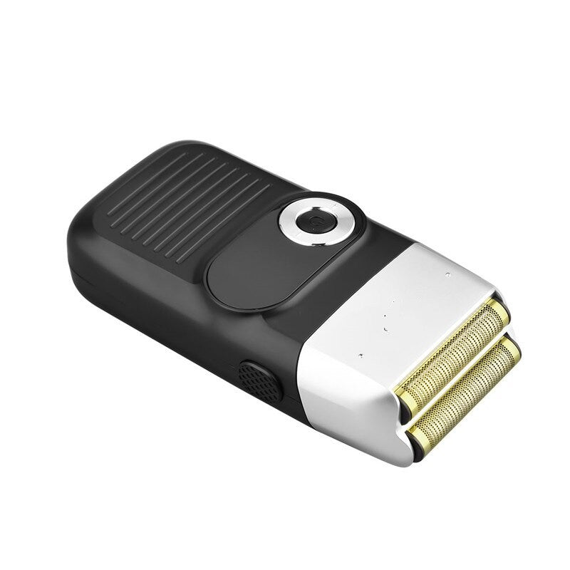 A sleek 2 in 1 electric shaver and hair clipper for men, featuring an LCD display and a compact design, ideal for portable grooming.