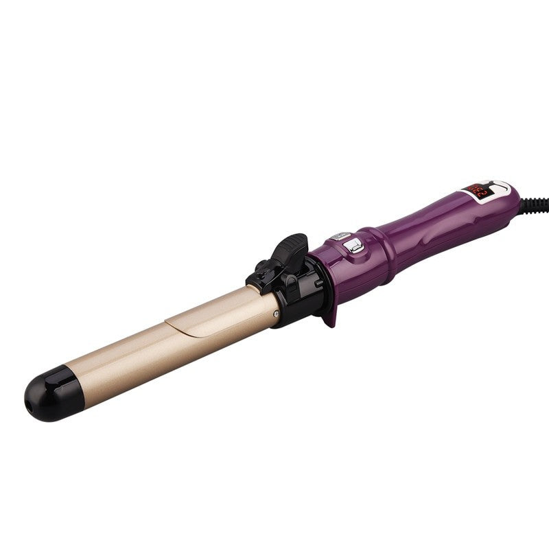 28mm Automatic Rotating Hair Curler in purple and black, showcasing its sleek design and user-friendly features.