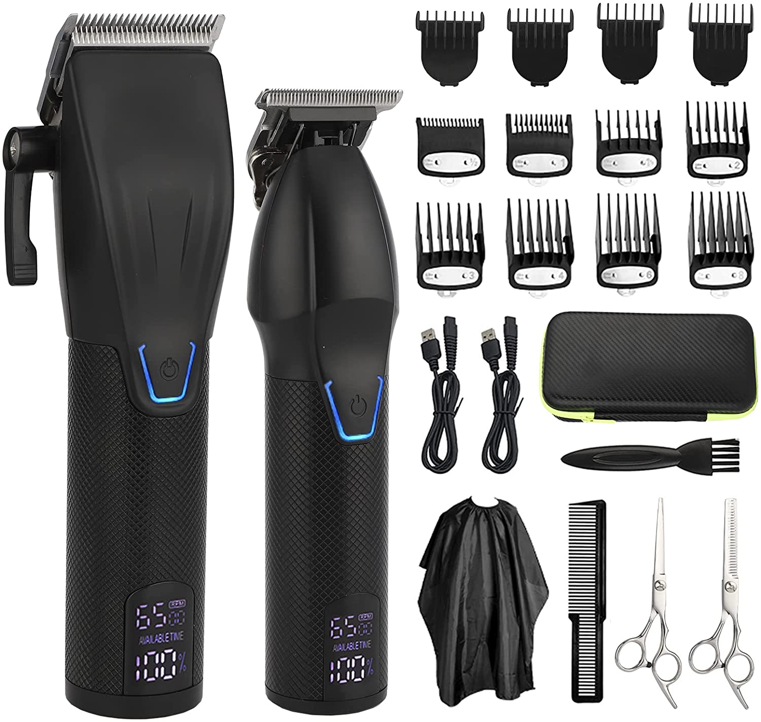2-pcs/Set Professional Hair Clipper for Men, featuring stainless steel body and multiple limit combs for versatile grooming.