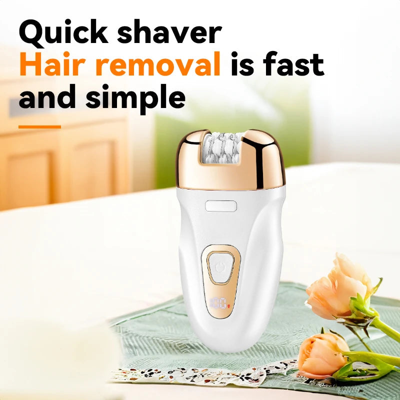 3 In 1 Lady's Epilator with USB charging, showcasing its sleek design and multiple attachments for shaving, epilating, and scrubbing.