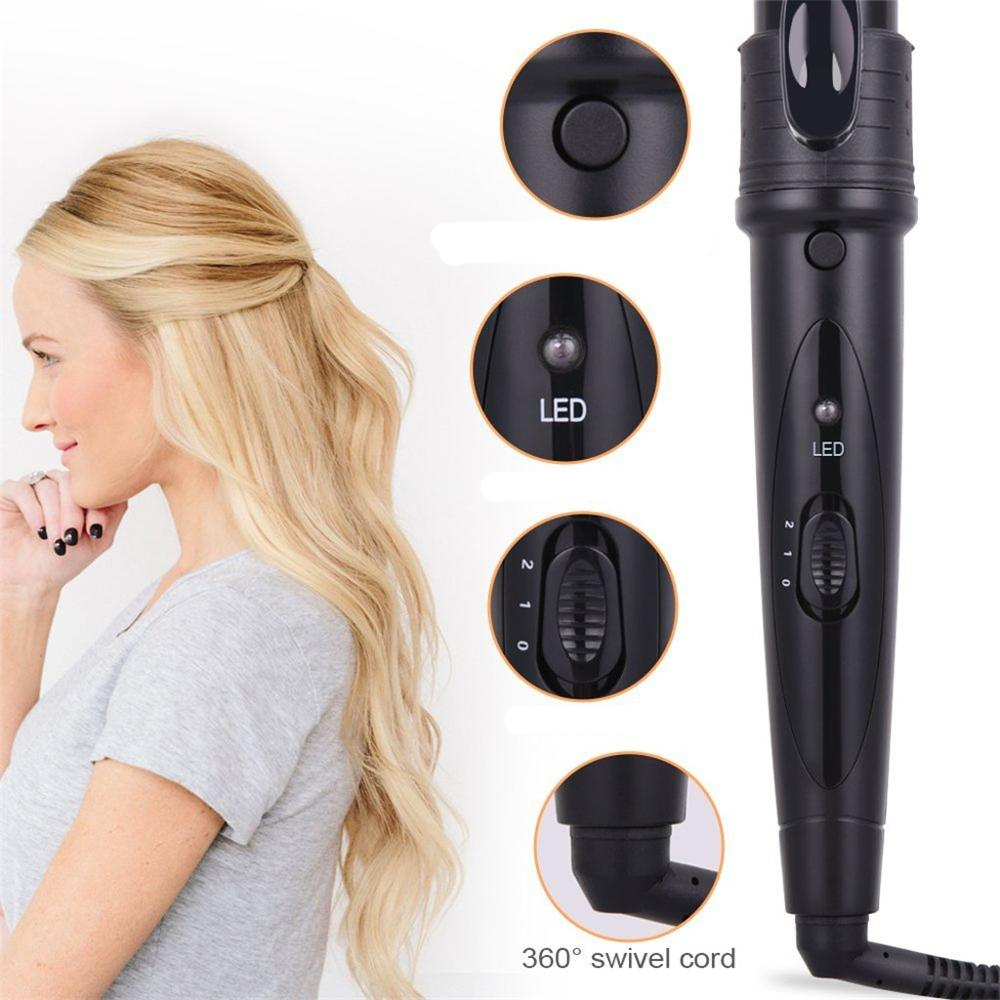 3 in 1 Professional Curling Iron and Wand Set with interchangeable barrels in various sizes, showcasing its sleek design and ceramic technology.