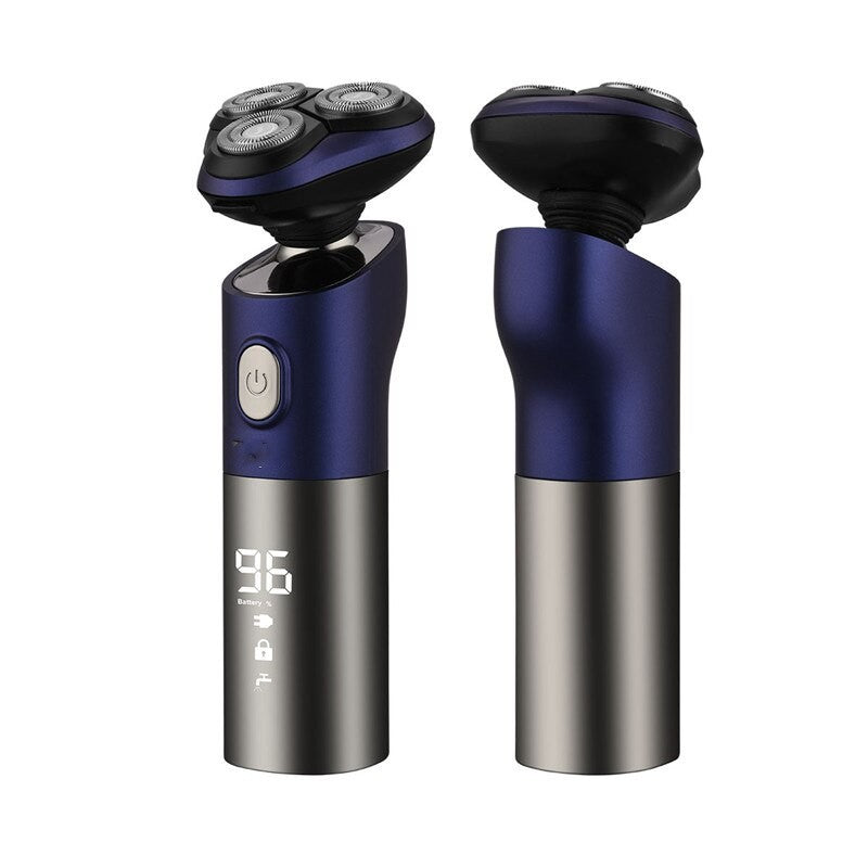 3D Waterproof Electric Shaver for Men with LED display, showcasing its sleek design and features.
