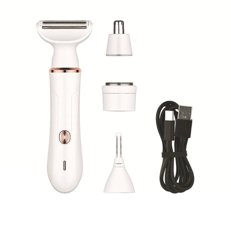 4 In 1 Epilator Portable Women Private Shaver with stainless steel blades and compact design for easy grooming.