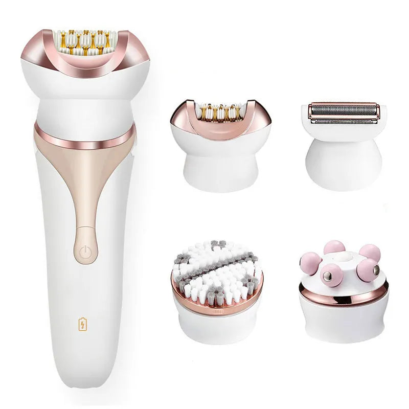 4 IN 1 Painless Epilator with stainless steel blades and LED display, designed for full body hair removal and skin rejuvenation.