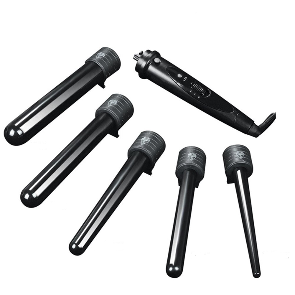 5 In 1 Electric Curler with multiple ceramic curling heads and a sleek design, perfect for versatile hair styling.