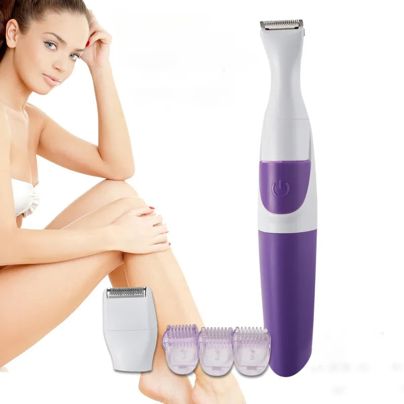 5 in 1 Perfect Bikini Trimmer Kit featuring multiple attachments for precise hair removal on face and body, designed for women.