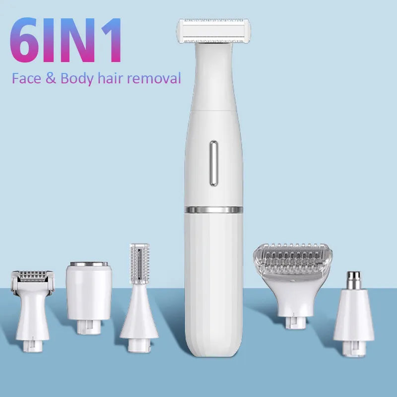 6 in 1 Men's Intimate Area Precision Shaver with various attachments including eyebrow, nose, and body trimmers.