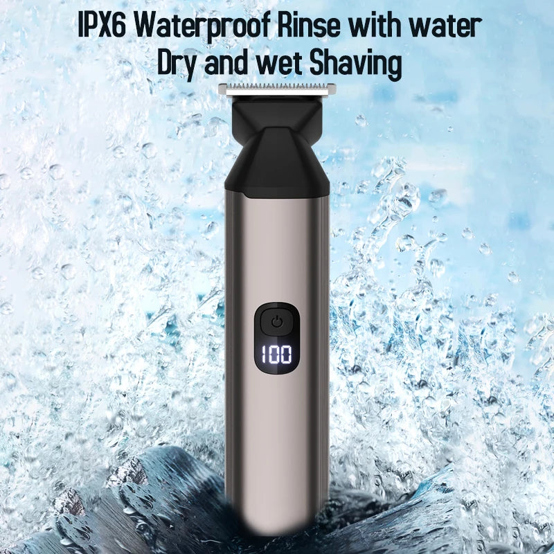 6 in 1 Multi-function Electric Hair Clipper Set with various grooming attachments and a sleek design.