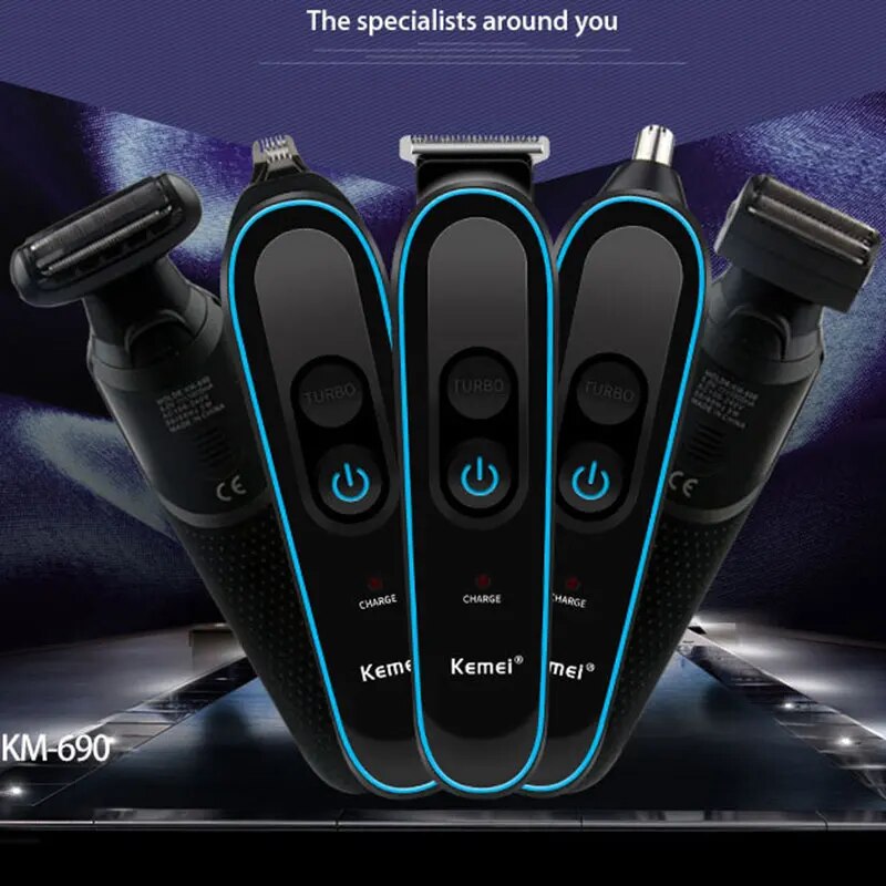 All In 1 Hair Beard Trimmer for men, featuring a sleek design, USB charging cable, and precision length settings for versatile grooming.