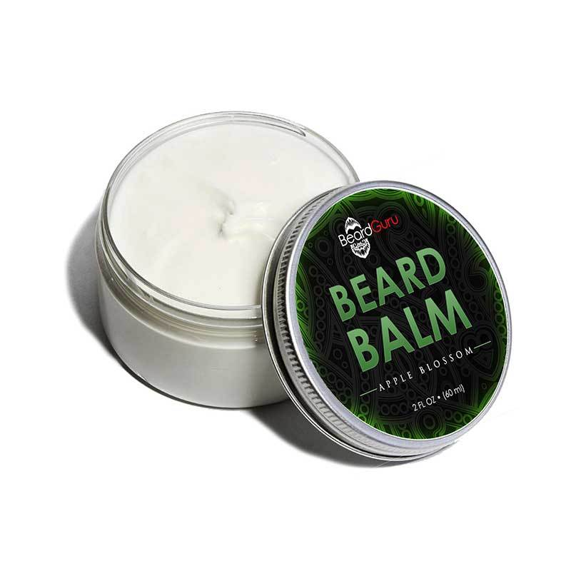 BeardGuru Apple Blossom Beard Balm in a stylish container, showcasing its creamy texture and natural ingredients.