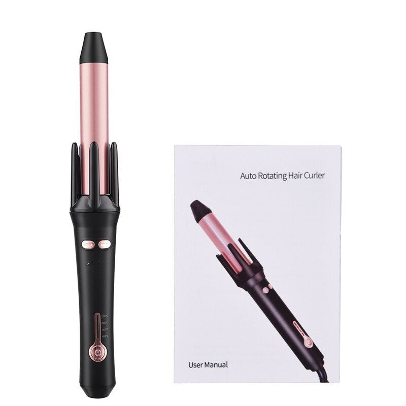 Automatic Curler Electric Curling Iron with ceramic coating, featuring a sleek design and 360° rotating barrel for easy hair styling.