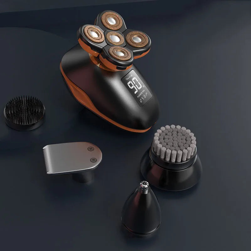 Bald Head Electric Shaver for Men in black, showcasing its sleek design and LCD digital display.