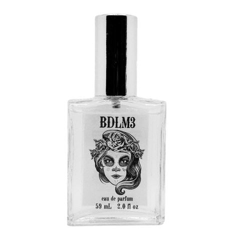 Barbershop de Los Muertos 3 Eau de Parfum bottle featuring artistic label design by Xicano Designs.