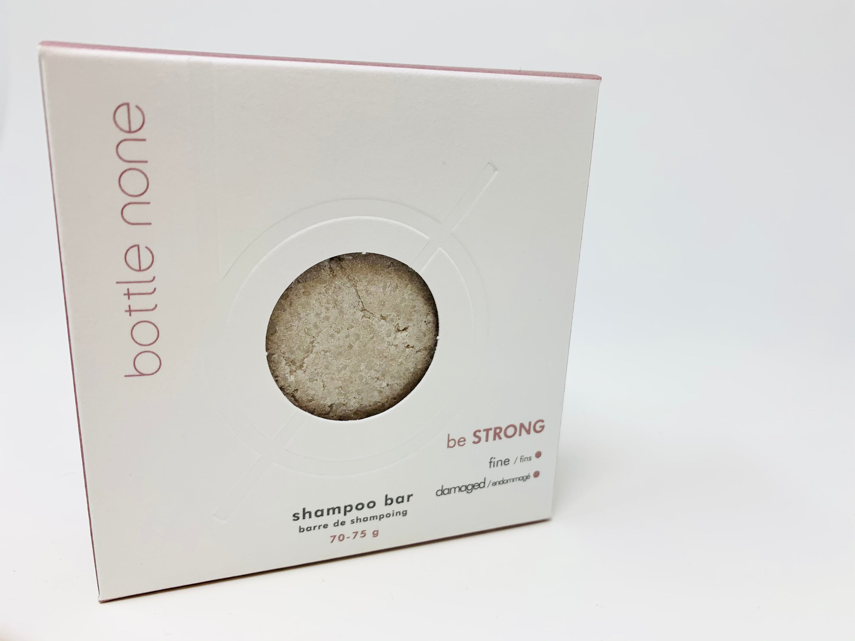 be STRONG Shampoo Bar Boxed, 70-75g, designed for fine or damaged hair with natural ingredients.