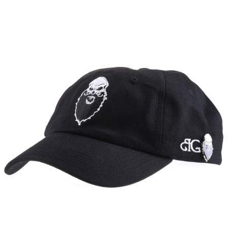 BeardGains Logo Dad Hat featuring a 2D embroidered skull logo and an enamel pin that says 'Pity The Beardless'.