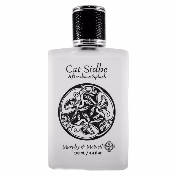 Cat Sidhe Aftershave Splash by Murphy and McNeil in a sleek bottle, showcasing its elegant design and label.