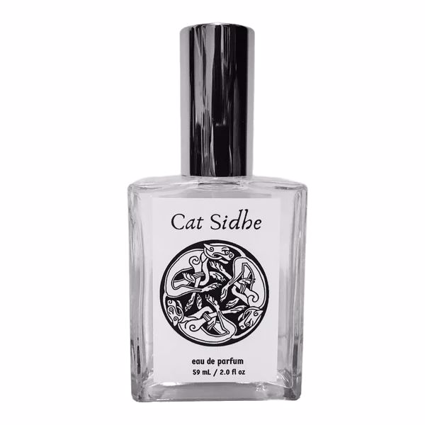 Cat Sidhe Eau de Parfum bottle by Murphy and McNeil, featuring a sleek design with a mystical black and gold theme.