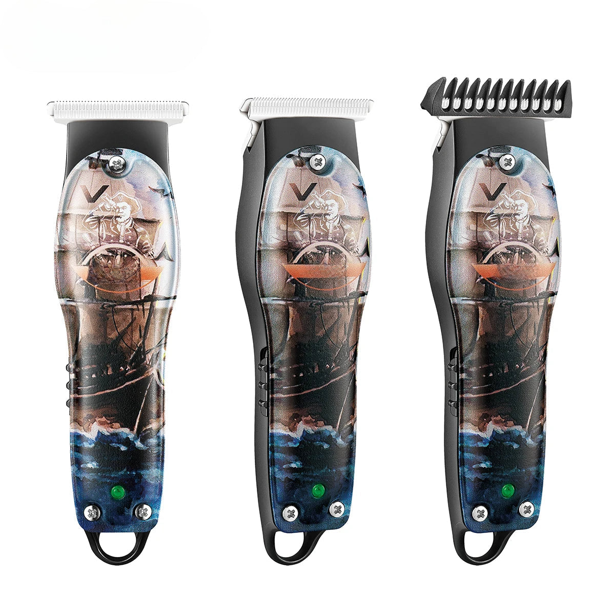 Cordless Professional Hair Trimmer with precision T-blade and cutting guides, designed for men's beard grooming.