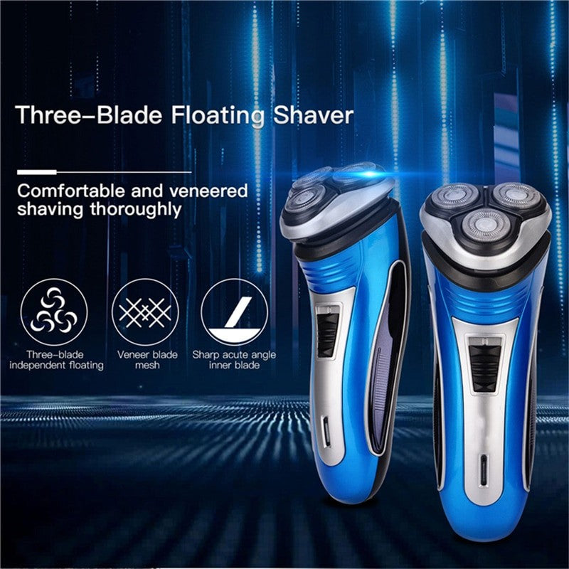 Electric Hair Beard Trimmer with USB charging and 3D floating heads, showcasing its sleek design and integrated pop-up trimmer.
