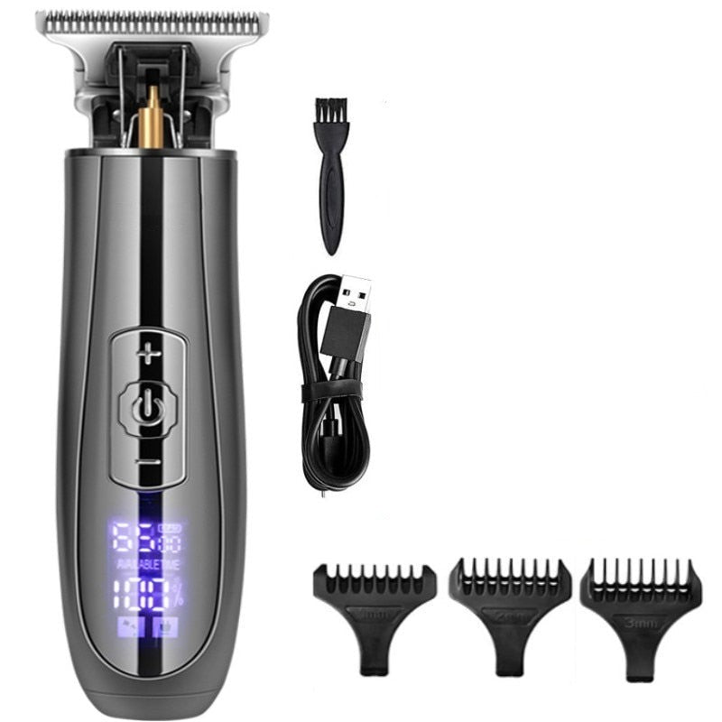 Electric Hair Trimmer with LCD display and adjustable clipping combs, designed for precise hair cutting and easy use.