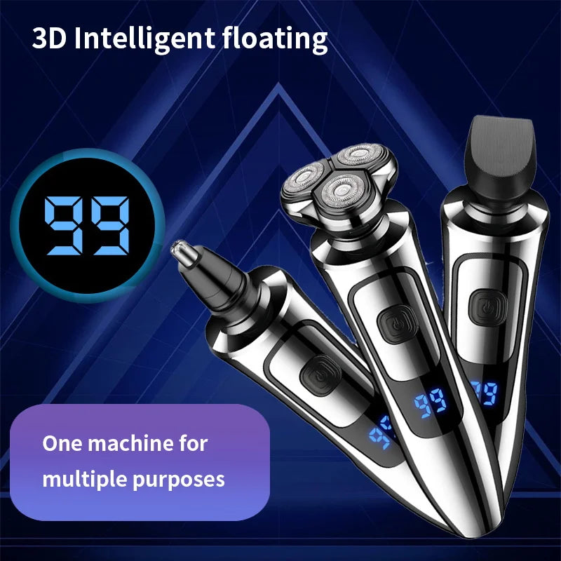 Electric Shaver Man Rechargeable Razor with LED display and 3D floating blades, designed for a smooth and comfortable shave.