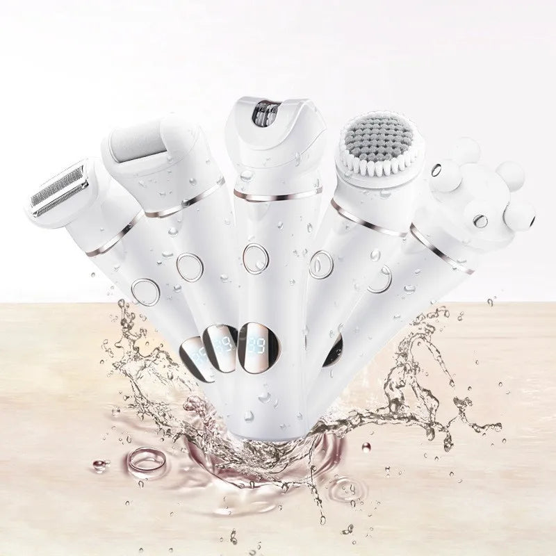 Electric Women Epilator with LED light and digital display, designed for smooth hair removal on legs and body.