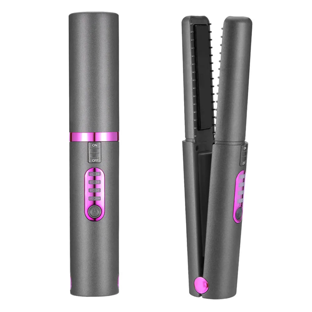 Flat Iron Mini 2 IN 1 Wireless Hair Straightener with USB charging, showcasing its sleek design and compact size.