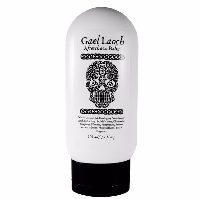 Gael Laoch Aftershave Balm by Murphy and McNeil, featuring a sleek container with a rich, creamy texture, symbolizing Norse heritage.