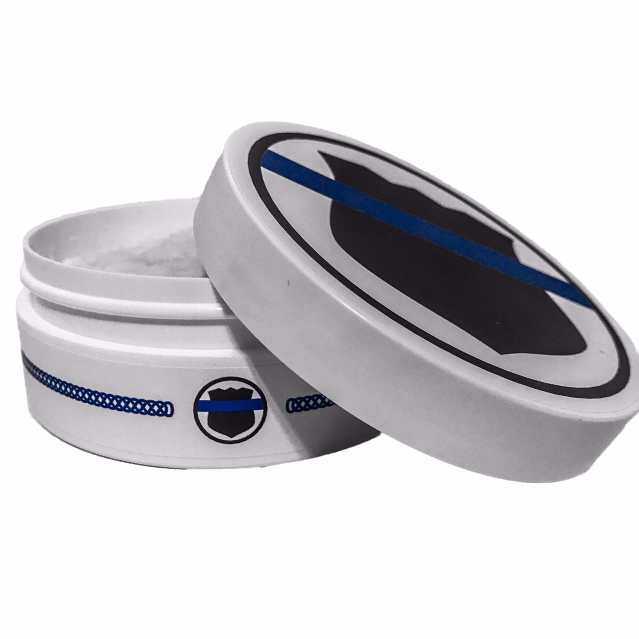Garda Siochana Shave Soap by Murphy and McNeil, featuring a blue and white label with a fresh citrus scent profile.