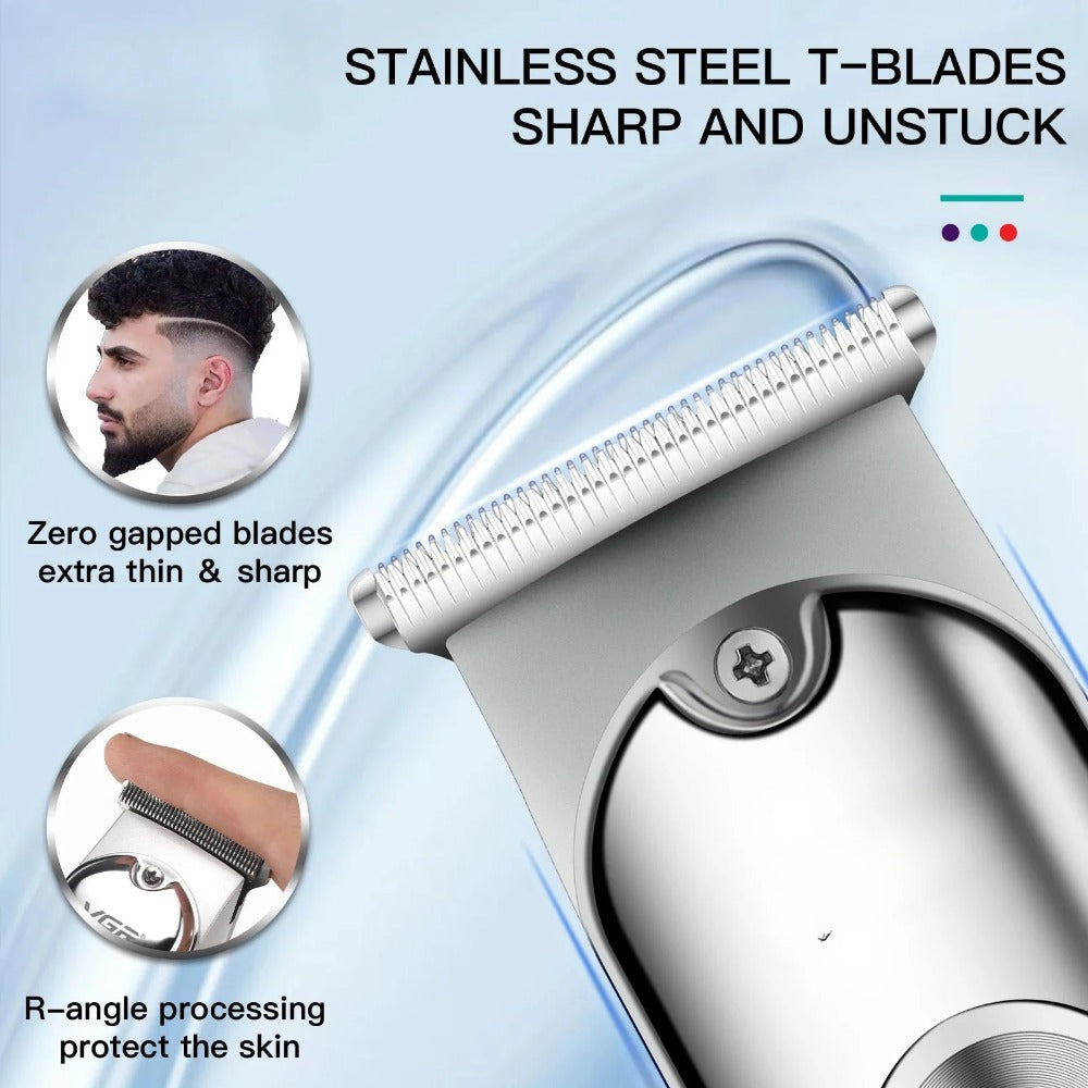 Rechargeable cordless hair clipper with stainless steel blades and ergonomic design, ideal for professional and home use.