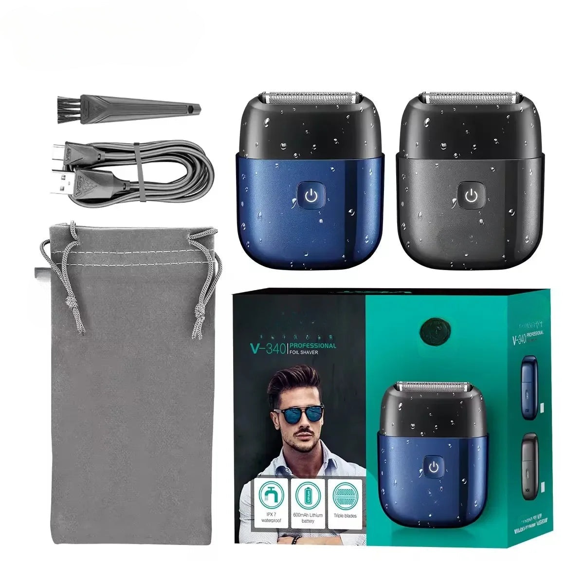 Professional waterproof travel mini beard trimmer with stainless steel blades and ergonomic design, ideal for grooming on-the-go.