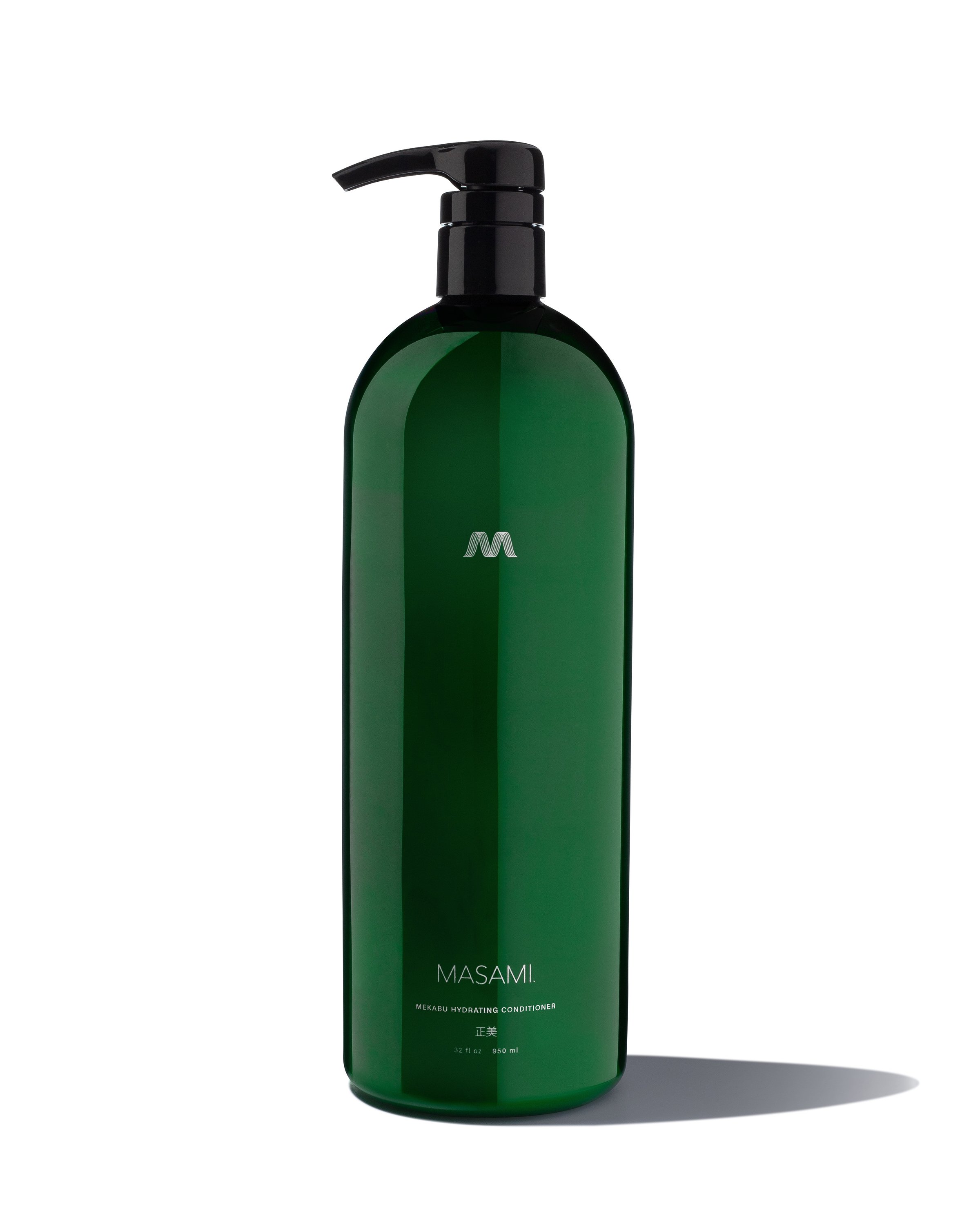 Mekabu Hydrating Salon Size Conditioner in a 32 oz pump bottle, showcasing its rich botanical ingredients for hair hydration.