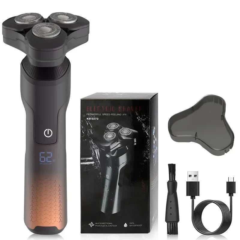 Men's Electric Shaver with Magnetic Suction Blade, showcasing its sleek design and multifunctional features.