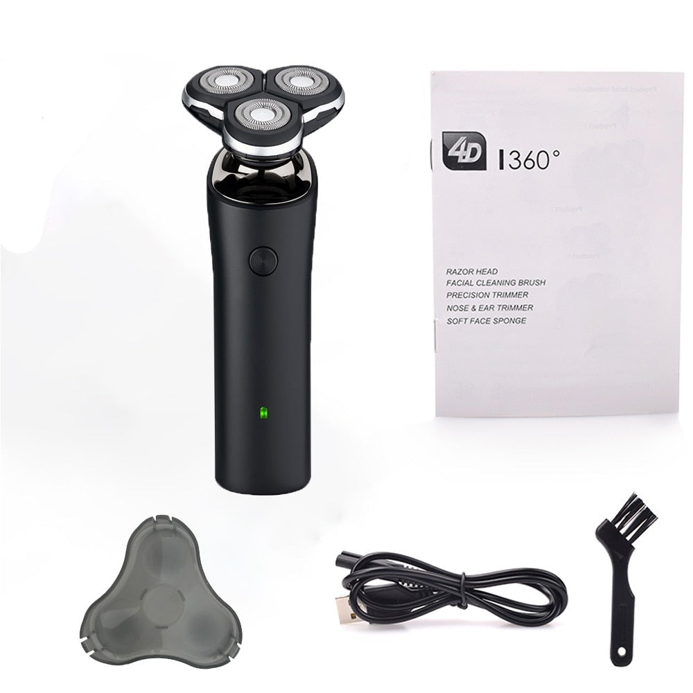 Men's Electric Shaver and Beard Trimmer with 3D floating head and dual blades, designed for wet and dry use.