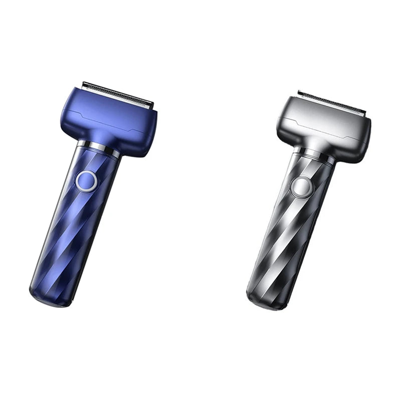 Mini Reciprocating 3-Head Rechargeable Shaver with a sleek design, showcasing its three heads and portable features.