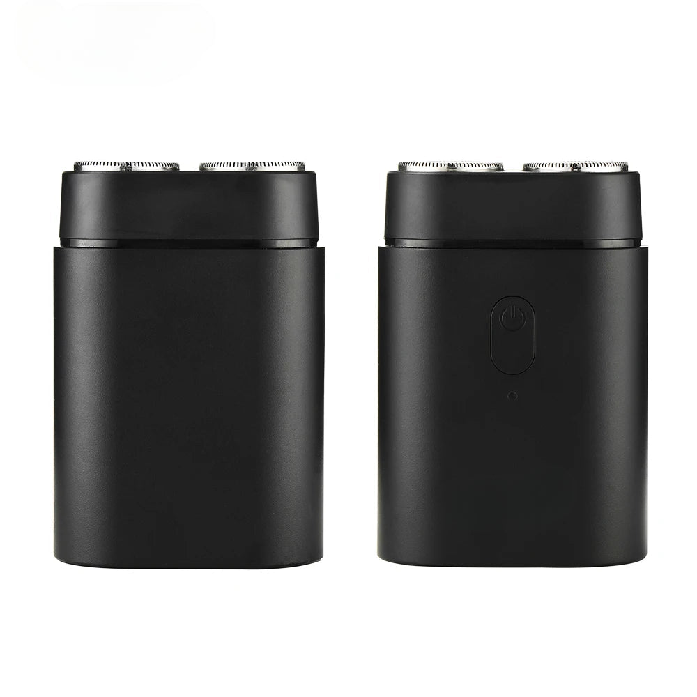 Mini Single Blade Cordless Beard Trimmer with stainless steel blade and USB charging cable, displayed with travel bag and cleaning brush.