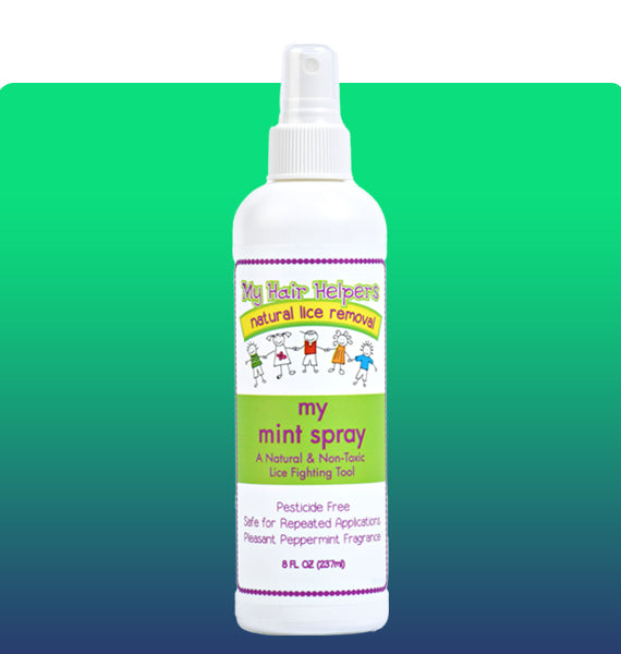 Mint Spray Head Lice Repellent bottle with peppermint essential oil, designed for natural lice prevention, safe for all ages.