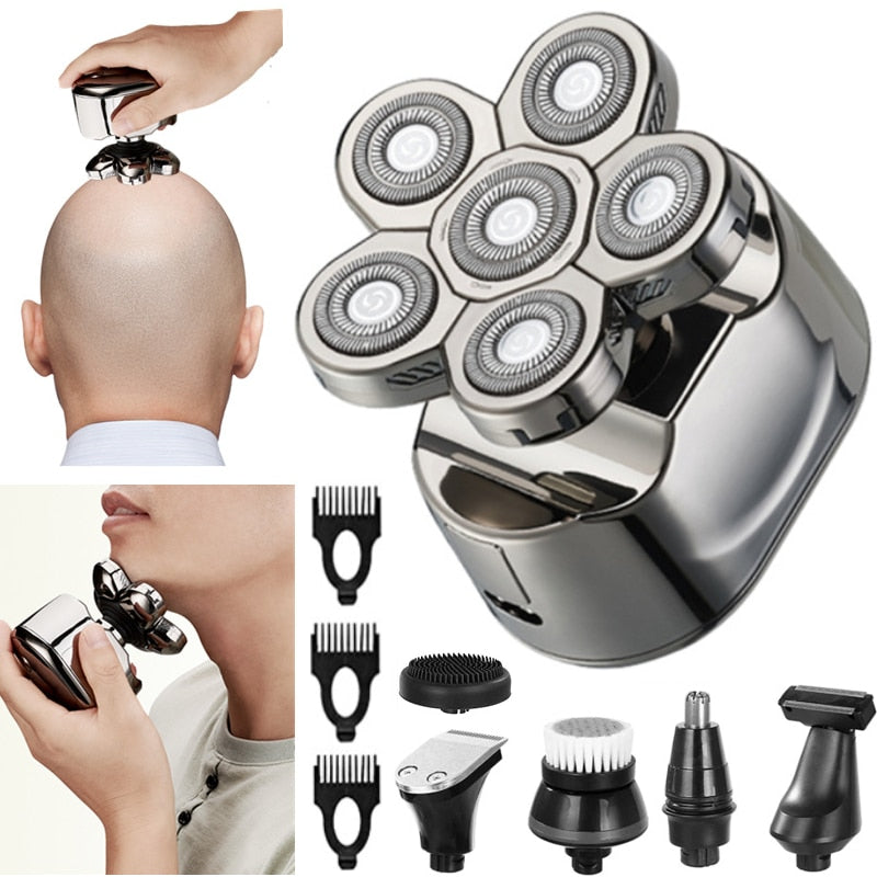 Multi Grooming Kit featuring electric shaver, hair trimmer, and various grooming heads with a digital display.