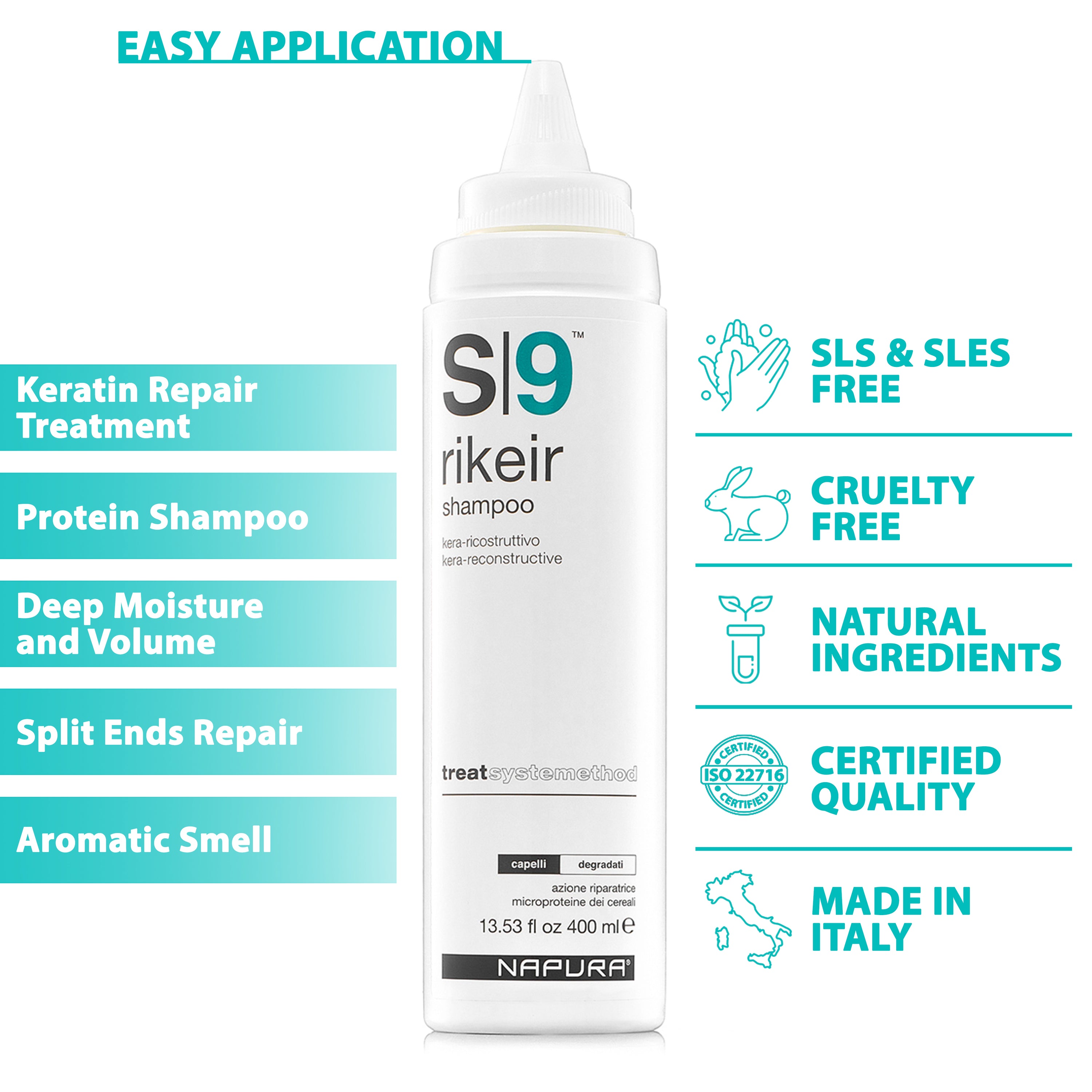 NAPURA S9 Professional Shampoo for Damaged Hair in a sleek bottle, showcasing its natural ingredients and therapeutic blend.