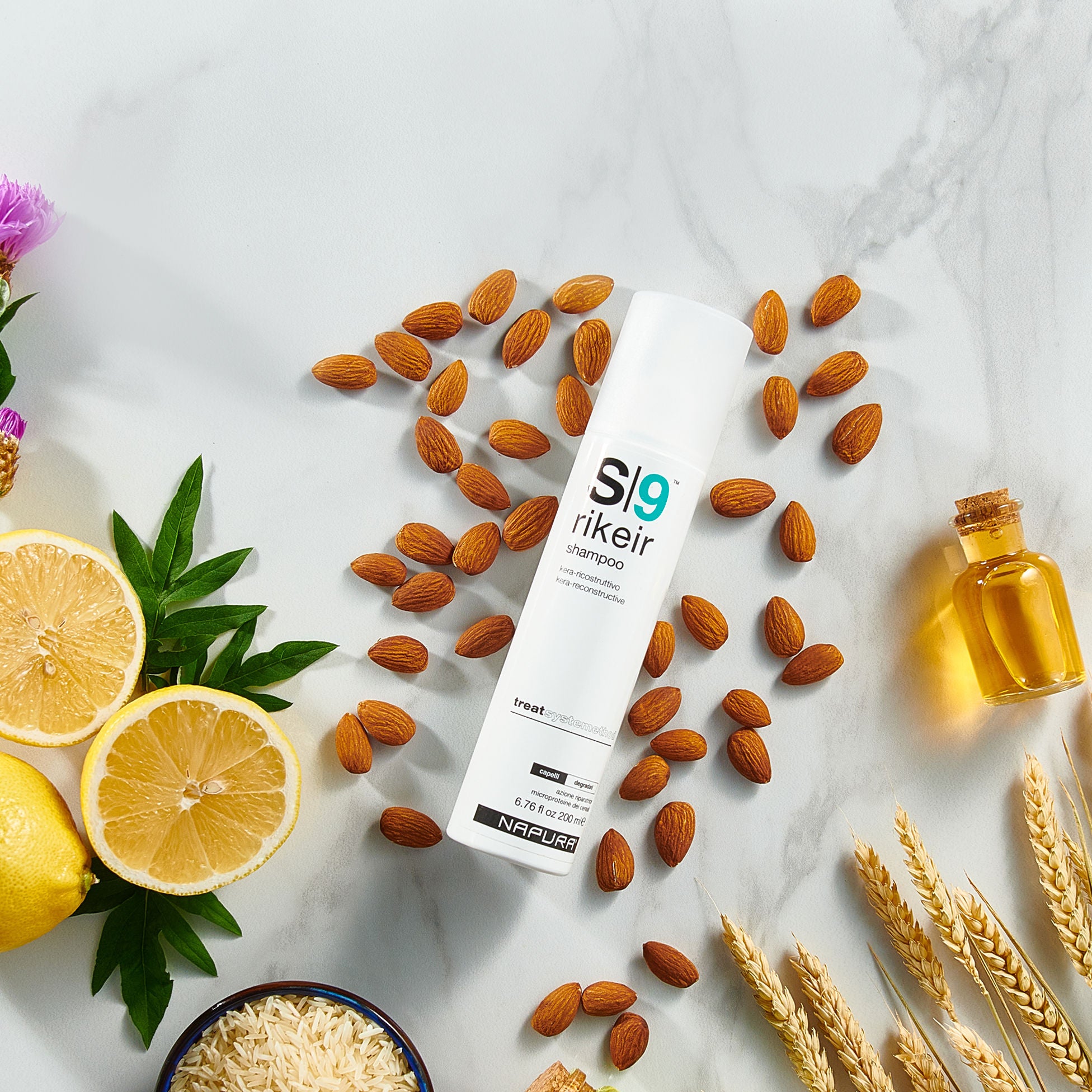 NAPURA S9 Professional Shampoo for Damaged Hair in a sleek bottle, showcasing its natural ingredients and therapeutic blend.