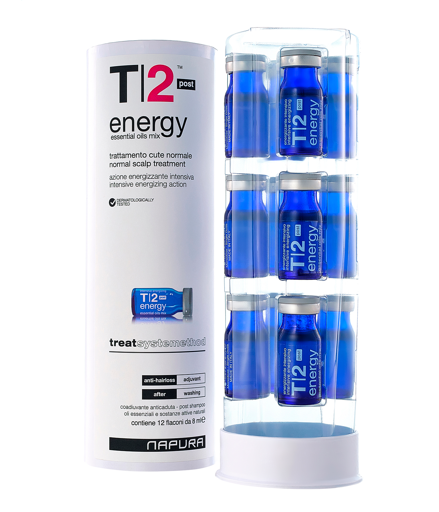 NAPURA T2 Hair Loss Leave-In Vials, 12 vials of natural hair growth oil treatment for weak and fine hair.