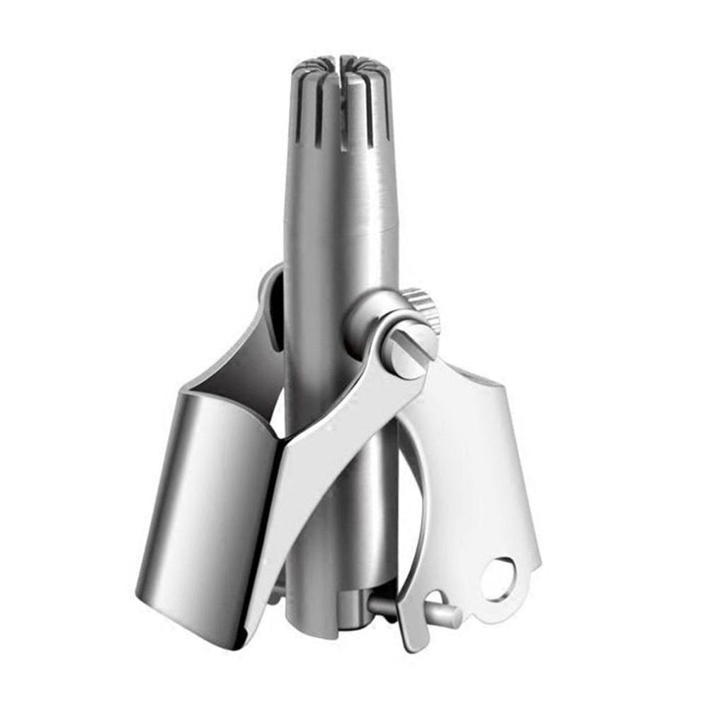 Stainless steel manual nose trimmer for men, showcasing its sleek design and precision blades.
