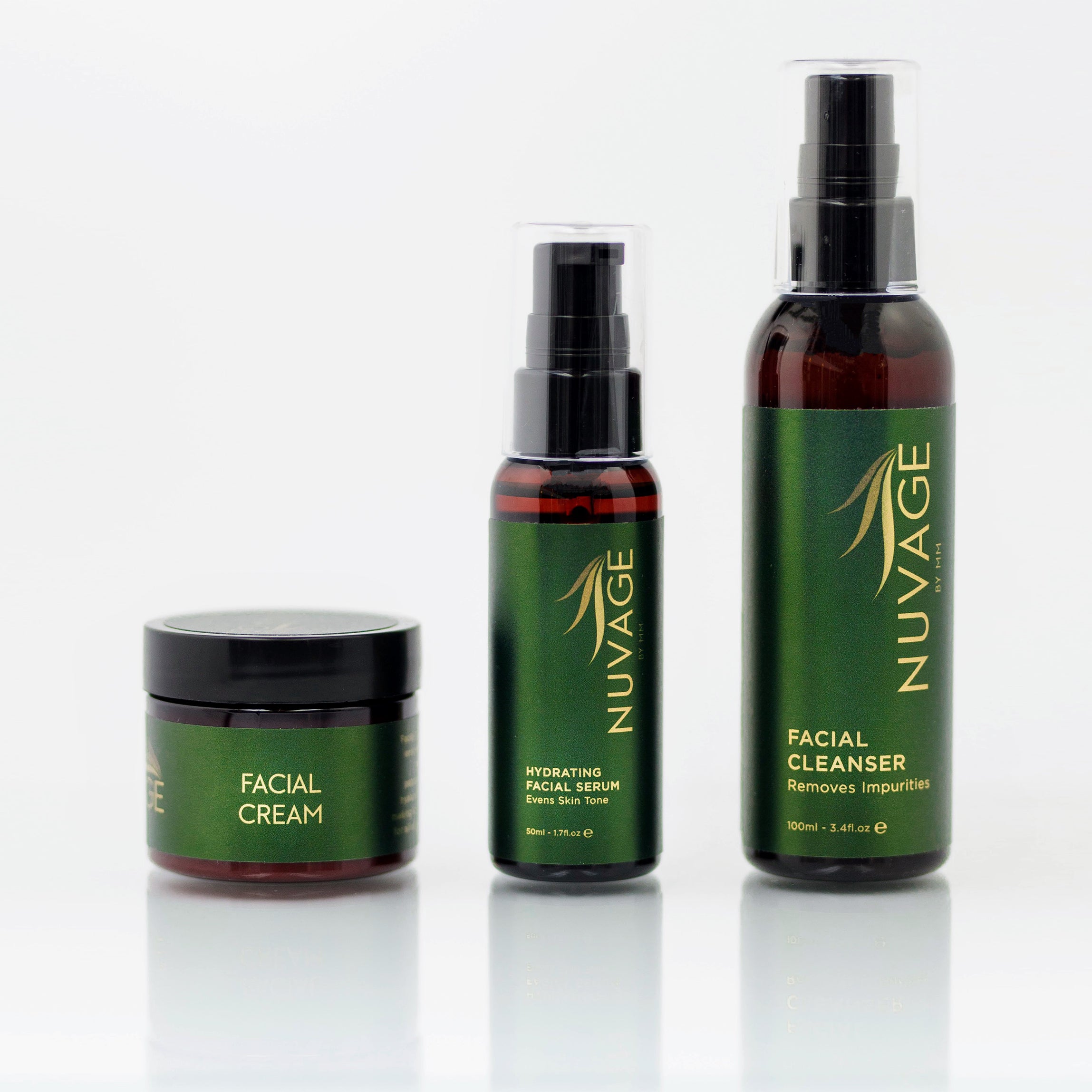 Nuvage Skin Care Routine Gift Box featuring face wash, serum, and daily cream for radiant skin.