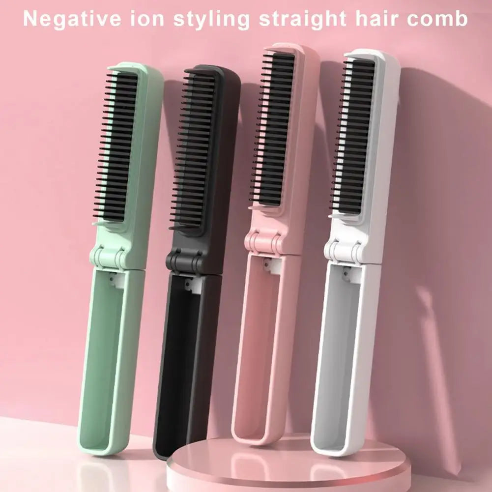 Portable Hair Styling Tool Hair Straightening Comb with foldable design, showcasing its sleek appearance and advanced features.