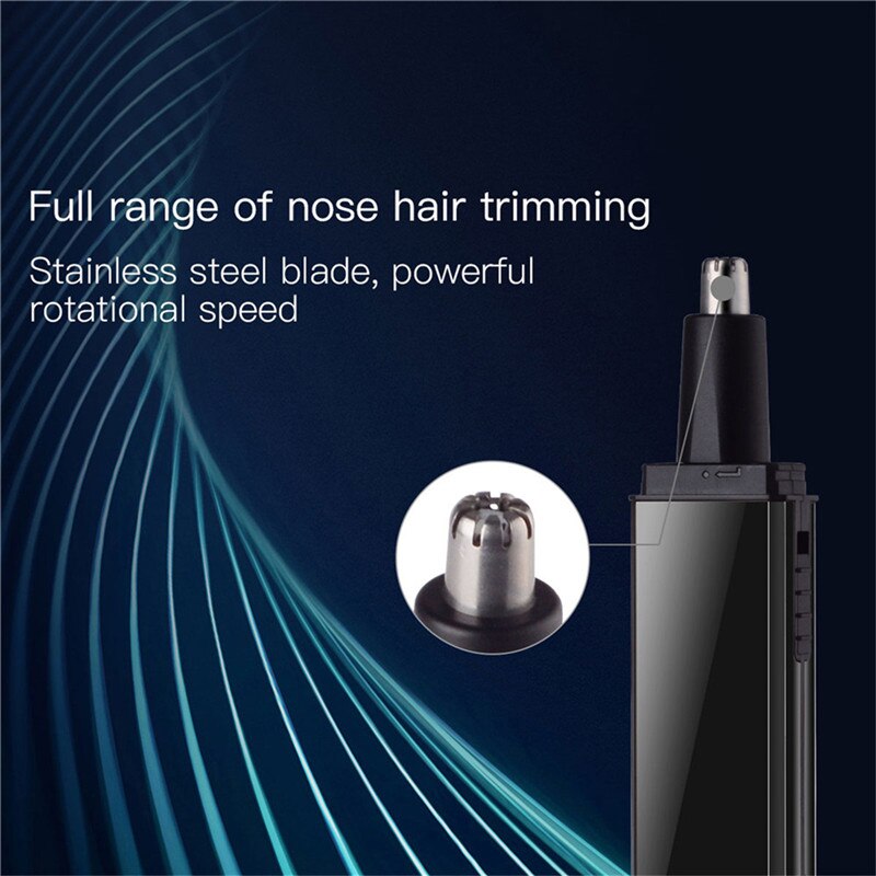 Portable Men Electric Shavers with multiple trimming heads for nose, ear, and face hair grooming, featuring a USB charging port.