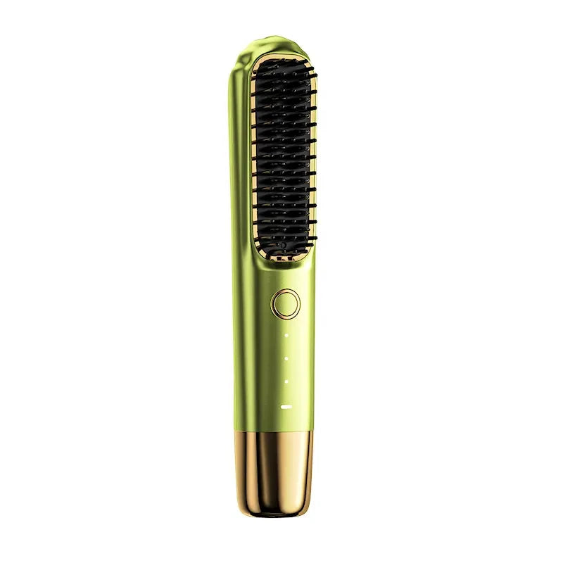 Portable Multifunctional Heating Comb in stylish color, designed for straightening and curling hair, featuring a compact design and USB interface.