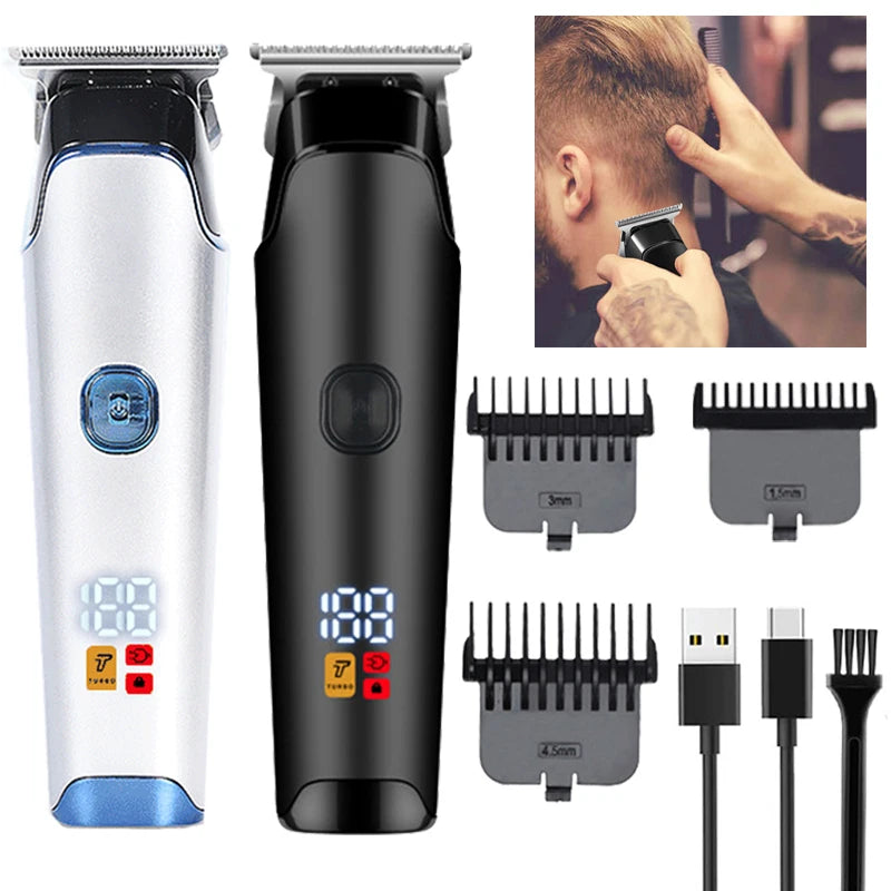 Pro Rechargeable Cordless Hair Clippers with USB charging cable and limit combs, designed for men, women, and children.