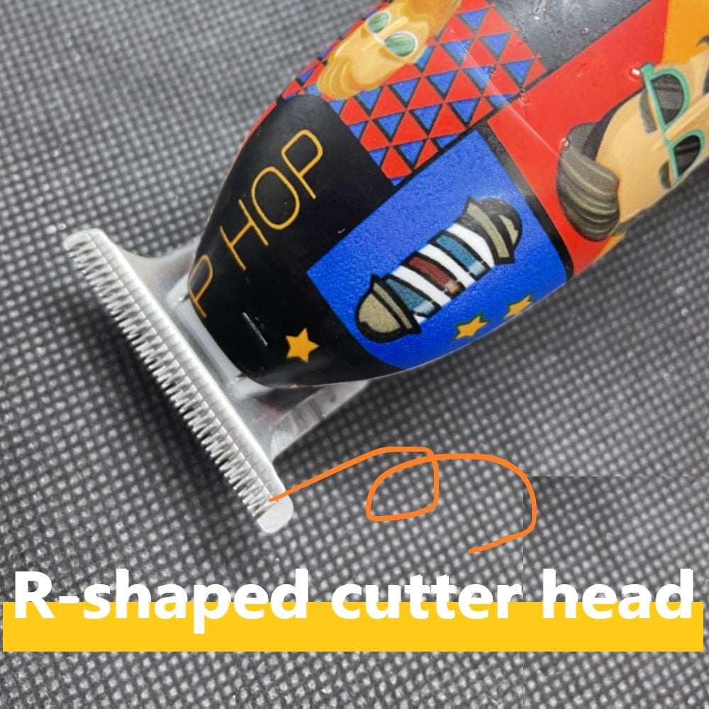 Professional Barber Hair Clipper in graffiti design, showcasing its sharp blades and ergonomic shape for easy handling.