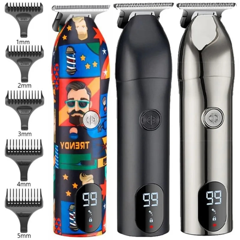 Professional Cordless Blade LCD Hair Trimmer with limit combs and accessories, designed for precise hair and beard cutting.
